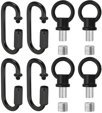 PATIKIL Lot de 4 supports femelles M10 à filetage fin pour lampe avec chaîne adaptateur M12, crochet à œillet de levage, support structurel pour lustre, charge de 20 kg, noir