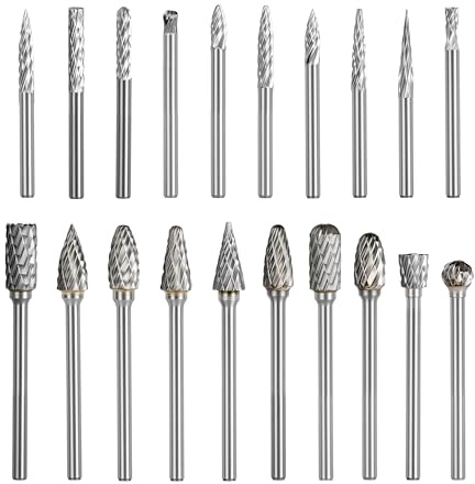 CSOOM 20 StückHartmetall Frässtifte Set, Hartmetallfräser mit Doppelschnitt, Wolfram Hartmetall Rotationsfräser, 3 mm Schaft, für Holz Gravieren, Schleifen, Schnitzen, Metallpolieren, Bohren
