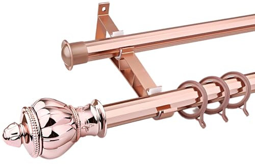LTSRLL Asta per Tende Doppio Impermeabile da Finestra, Bastone Tenda per Veranda, Patio, Studio, Scorrevolezza Senza Sforzo, Montaggio A Parete(Rose,100cm/3.3ft)