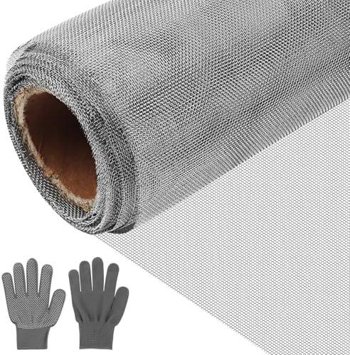 Malla de Alambre 40 Mesh, Malla Metalica Fina 30x200 cm, Rejilla Metalica Diámetro del Orificio: 0,6 mm, Incluye Guantes Antideslizantes, Apto para Prevenir La Invasión de Ratas, Insectos y Serpientes