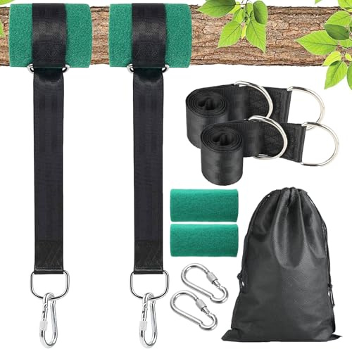 Schaukel- & Hängematte Befestigungsset 2er-Set – 150cm x 5cm Gurte mit 2 Baumschutzpolstern, 2 Premium-Karabinern, D-Ringen & Aufbewahrungstasche – 400 kg Tragkraft – für Hängesessel, Schaukel & Hänge
