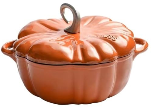 Horno Holandés De Hierro Fundido Esmaltado Con Forma De Calabaza Y Tapa. Olla Holandesa Tipo Cocotte De Calabaza De 4 Cuartos, For 3-5 Personas, Con Doble Asa(9.8in)