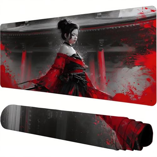 Mouse Mat Red Large Gaming Mouse Pad 28x12x0.12inch Mousepad Woman Desk Mat Extended Waterproof con Non-Slip Rubber Base Precision and Speed Desk Accessories for Office Gaming, Gift for Women J1-812