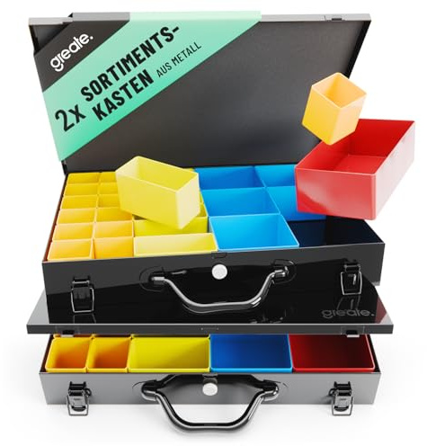 greate Sortimentskasten Metall mit 23 herausnehmbaren Behältern - Kleinteilekoffer leer - Sortimentskoffer Metall als Schraubenkoffer - Schrauben Sortimentbox, Werktstatt Organizer