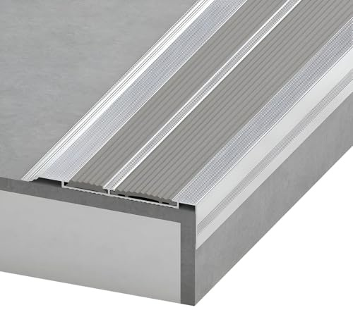 Profilo angolare per gradini in alluminio a forma di L, profilo per bordi scale con striscia in gomma antiscivolo per casa, scuola, ufficio, lunghezza 100/110/134 cm(Gray,9.5x2.5x134cm)