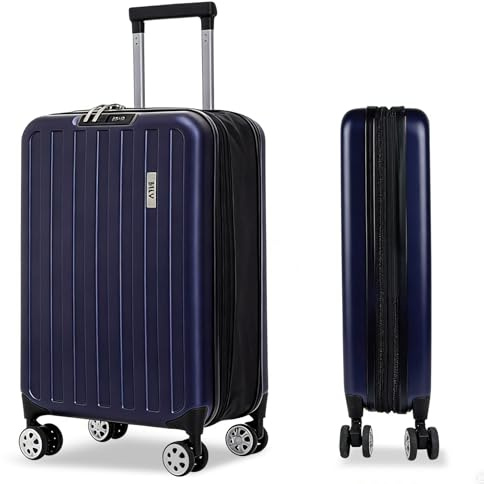 ARTREE Maleta de Cabina Plegable 55x35x14-23cm, ABS Ligera con 4 Ruedas Giratorias, Compacta y Fácil de Guardar, Azul Oscuro