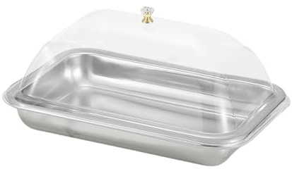LeeQinersw Servierplatte mit Deckel, Edelstahl-Karton-Serviertablett, tragbares Dessertplatte für Frühstück & Snacks, Dessertständer, Küchenorganizer für Partys, Hochzeiten, Camping, 32x22x5cm
