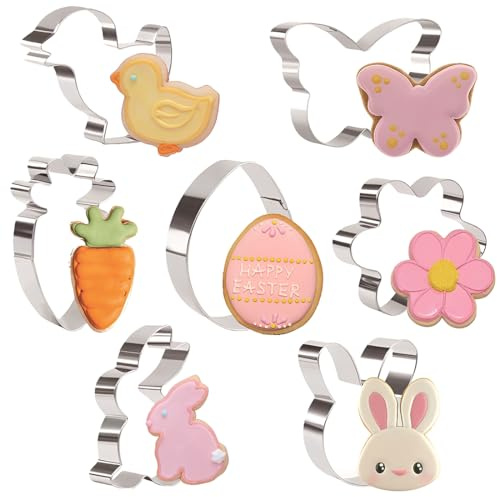 Reccisokz 7 Pezzi Formine Per Biscotti Pasqua, Acciaio Inossidabile, Coniglietti, Carote, Uova, Fiori, Pulcini E Farfalle, Utensili Da Cucina