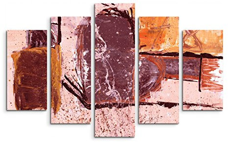 Paul Sinus Art 5 teiliges Wandbild auf Leinwand (Gesamt: H: 100cm B: 160cm) Keilrahmenbild Canvas Fotodruck Leinwandbild Leinwanddruck Kunstdruck Wandbild rotbraun gelb beige gemalt