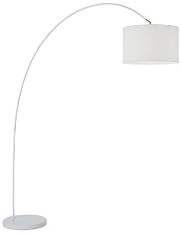 Lampada da terra ad arco modello 6304B Perenz Questa lampada da terra e realizzata con una montatura in metallo verniciato bianco e paralume in stoffa