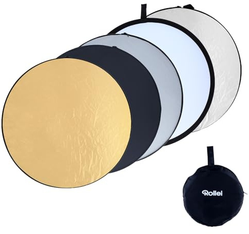Rollei Profi 5 in 1 Faltreflektor 80 cm - Runder Faltreflektor mit verschiedenen Bezügen (Diffusor und Silberner-, Goldener-, Weißer- und Schwarzer Reflektor), für Portrait- und Produktfotografie