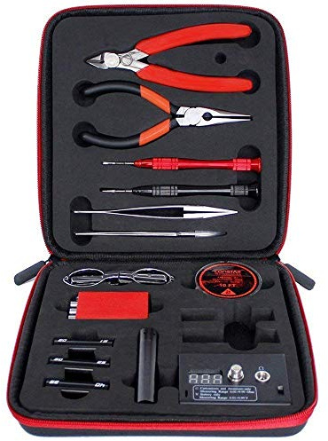 Leeko Jig Coil Spule Tools Kit DIY Werkzeug E-C Wickelzubehör Set, Komplettpaket mit Ohm Meter, Beißzange, Schere, Schraubendreher, Keramik/Ellenbogen Pinzette, mit A1 Heizdraht