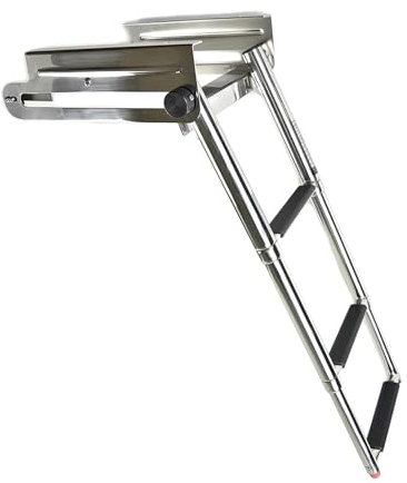 MARINE CITY 304 Edelstahl-Teleskopleiter, 3 Stufen, mit Schwimmplattformhalterung, schwenkbar, hochklappbar, ideal für Marine, Boote, Yachten und Pontons