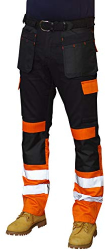 PRIME Mens Work Trousers Reflective Tape Cargo Combat Army Trousers (1-HW8, 36W X 34L)