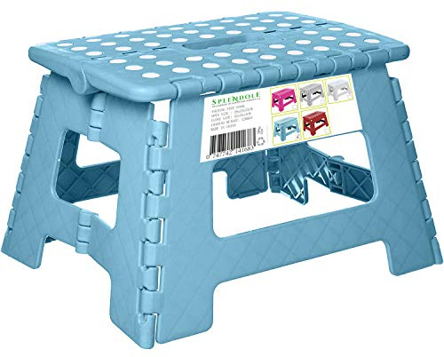 Splendole Small Folding Step Stool 22cm Anti Slip Top Compact Folding Plastic Stool Easy To Store, Perfect for Kitchen Step or Bathroom Step (Blue)