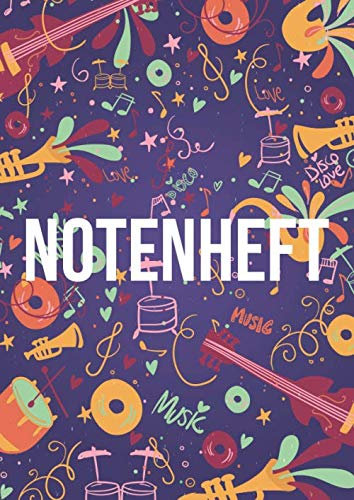 Notenheft: DIN A4 - 100 Seiten - Blanko Notensysteme - Große Lineatur - Musik Schreibheft - Leerer Notenblock - Geschenk für Musiker