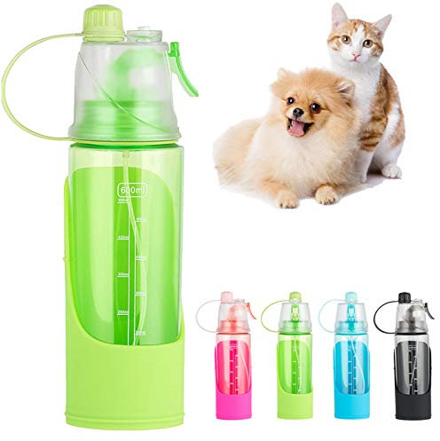 PJDDP Bouteille d'eau Portable pour Chien 600 ML Étanche Personnes Chiens Animal De Compagnie Bouteille d'eau avec Un Bol en Silicone Amovible, Distributeur d'eau De Qualité Alimentaire,Vert