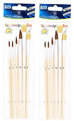TSI 49106 Schulmalpinsel-Set 6-teilig, Haarpinsel 2,4,6,10 - Borstenpinsel 8,12, Schaft naturbelassen (2)