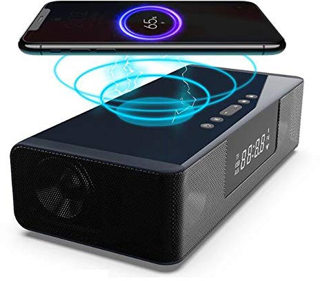 SNAWEN Wireless Charger Alarm Clock, Qi 10W Wireless Charger, USB Fast Charging Bluetooth Speaker/FM Radio Alarm Clock, Multifunction with Remote Control Dropshipping