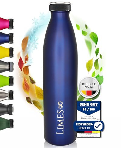 Limes 8 Thermosflasche Edelstahl 1L [HEIß & KALT] - 5-fach vakuumisolierte Trinkflasche - auslaufsichere & kohlensäuregeeignete Isolierflasche für Alltag, Sport & Outdoor (12h warm, 24h kalt)