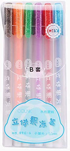 Bprtcra 3D Jelly Pen Set, 6PCS DIY Highlighters Painting Pen Glitter Pen Gel Pen Markers, Glossy Jelly Ink Pen Waterproof Fade-proof for DIY Album Card Scrapbooks Writing Drawing (Type B)