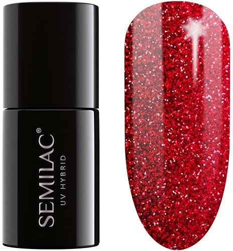 SEMILAC Gel Nail Polish 318 Burgundy Red Glitter - Full Coverage Gel Polish - Soak Off Easy To Use LED/UV Nail Lamp - Long Lasting Manicure and Pedicure up to 3 weeks