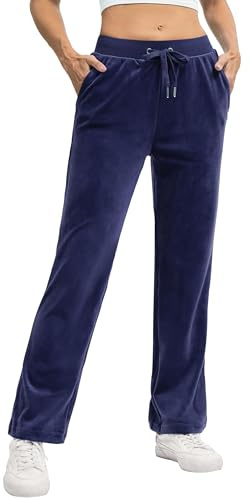 TACVASEN Damen Thermohose Casual Sporthose Elastischer Bund Trainingshose Jogger Fleece Hosen Herbst Winter (XXL, Navy Blau)