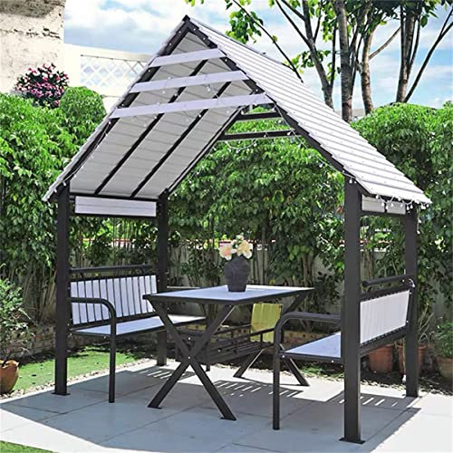HJDSUDU Hardtop-Gartenpavillon, Gartenmarkise Für Den Außenbereich, Überdachung Aus Massivem, Konserviertem Holz Mit Seitenwandvorhängen Für Hinterhof, Terrasse, Garten, 221 X 134 cm,Weiß