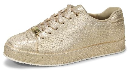 LLUCKY Step Rhinestone Fashion Sneakers | Sparkly Bling Wedding Bridal Shiny Shoes for Women(Gold Rhinestone,8.5 B(M) US)