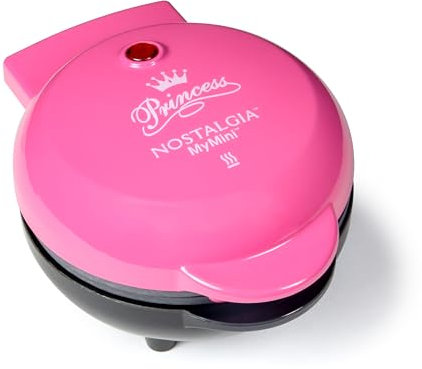 Nostalgia MyMini Princess Icons - Waffles, plancha antiadherente de 5 pulgadas para gofres, hash marrones, huevos y más, color rosa