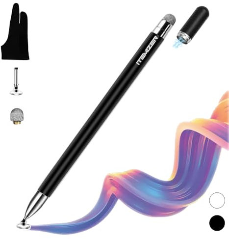 Temizer Penna Touch Universale per Tablet e Smartphone | Stylus a Doppia Punta + Guanto Antitocco Incluso | Compatibile con iPad, iPhone, Android, Surface, Kindle