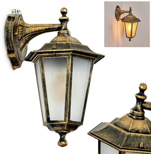 HOFSTEIN Außenwandleuchte Loria FROST, Außenwandlampe aus Metall/Milchglas in Braun-Gold/Klar, Wechselscheiben Klar, Wandleuchte im Retro/Vintage/Landhaus-Stil, E27, IP44, Eingangsbereich, Haustür