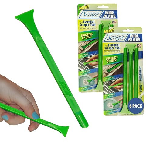 Scrigit Scraper Wide Blade No-Scratch Plastic Scraper Tool, 6 Pack - The Handy Multi-Use Scraping Tool for Removing Food, Labels, Stickers, Paint, Grease -Easy to Hold, Reaches Tight Spaces & Crevices