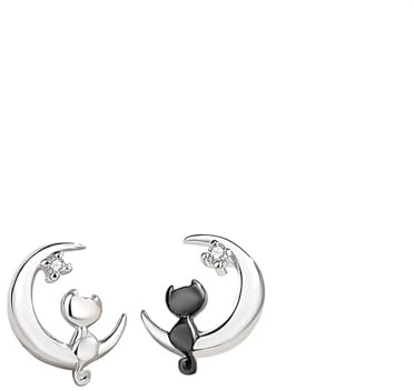 Petite Boucle d'Oreille Chat Lune Cristal De Zircon Cubique Argent Sterling 925 Clous d'Animaux Mignons Bijoux De Cartilage Piercing Hypoallergénique Cadeaux Pour Meilleur Ami