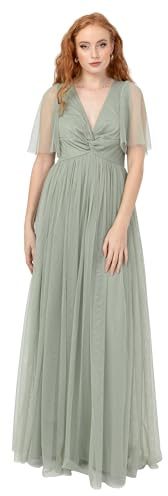 Anaya with Love Women's Maxi Dress Ladies Short Flutter Sleeve V-Neck Twist Front Empire A-Line Tulle Bridesmaid Wedding Guest Prom Vestido, Frosty Green, 36 para Mujer