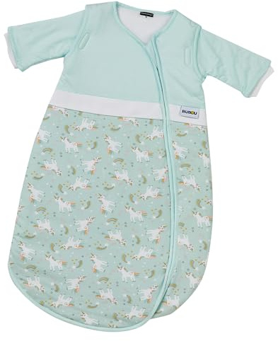 Gesslein Baby Schlafsack Bubou, Ganzjahres-Schlafsack mit Temperaturregulierung (optimale Passform, langer Reißverschluss, 110), mint-grün Einhorn