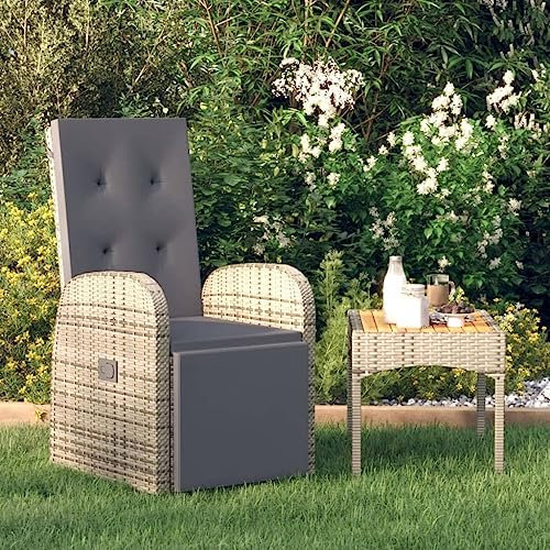 Willood Garten-Liegestuhl mit Auflage Poly Rattan Grau