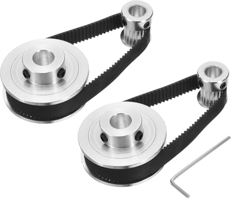 sourcing map 2 Set GT-2 Synchronous Wheel 20&60 Teeth 8&10mm Bore, Aluminum Alloy Timing Pulley Wheel with 2Pcs Length 200mm, Width 10mm Belt for 3D Printer, CNC Machine (20-60T-8&10B-10)