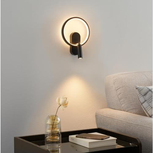 KOSILUM - Applique noire double lumière avec liseuse centrée - Lona - Lumière Blanc Chaud Eclairage Salon Chambre Cuisine Couloir - - 1650 lm - LED intégrée - IP20