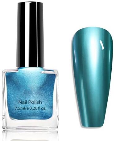 FPNNZ Metallic Nail Polish, Chrome Effect, Quick Dry, Mirror Finish, Blue (10#Blue, 7.5 ml)