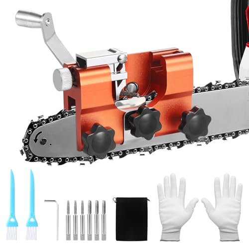 Gueenky Affûteuse Chaîne de Tronçonneuse, Affuteur Chaine Tronçonneuse Portable Aiguiseur Chaîne Tronçonneuse Manuel avec 5 Têtes d'Affûtage, Kit Affutage Chaine de pour 8-22 Tronçonneuses