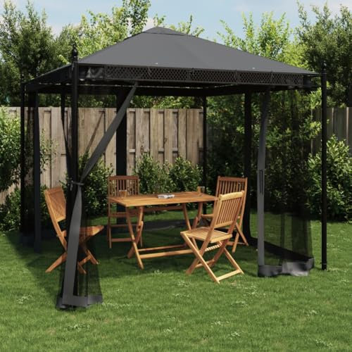 Xichuzi Pavillon mit Netzwänden Anthrazit 2,93x2,93 m Stahl, Faltpavillon, Pergola, Partyzelt, Standmarkise, Sonnenzelt, Garten Pavillion, Grillpavillon - 368435