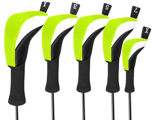 Golfklubbhuvudskydd,huvudskydd för golfklubbor,5 delar långhalsad klubbhuvudskydd Dammtät Golf Hybrid Headcover | Anti-slip Wood Hybrid Head Cover med nummeretiketter för Fairway Woods Driver Hybrids