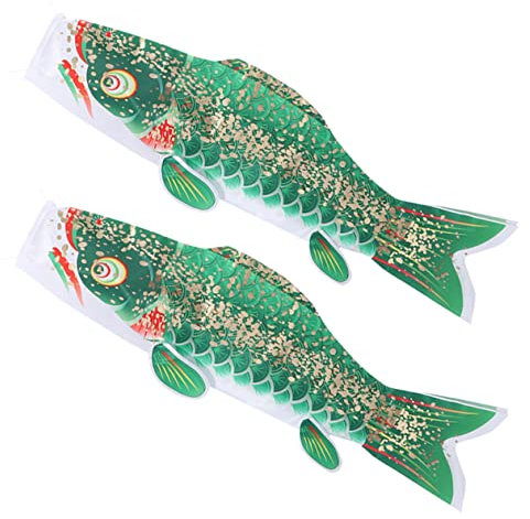 Happyyami 3d Japanischer Fisch Windsack 50cm Gold Grün Hängende Außendekoration Garten Windsock Fisch Drachen Flagge
