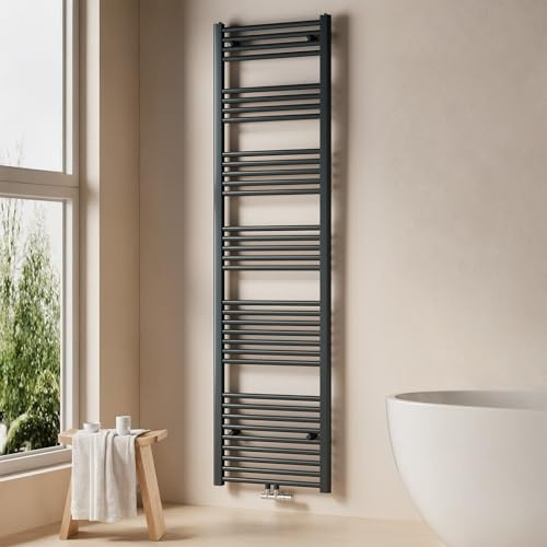 EMKE Scaldasalviette per Bagno 1800x500 mm, Scaldasalviette a Collegamento Centrale, Radiatore per Bagno, Riscaldamento per Asciugamani, Antracite, 739W,Installazione facile