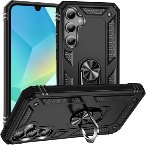 EKAM For Samsung Galaxy A16 5G Case with Magnetic Ring Holder, Full Body Protective [Military Grade] Silicone TPU Shockproof Armour Phone Cover for Samsung Galaxy A16 4G/5G (Black)