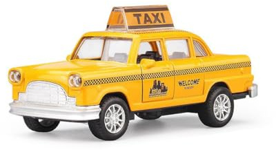 Laroal 1:32 Retro Taxi Modell Druckguss Auto mit Sound und Licht Funktion Öffnende Türen Gelb Zink Legierung ABS Material Pullback Action