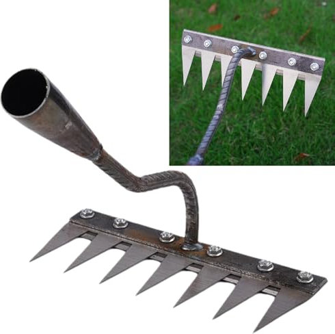 7 Teeth Carbon Steel Garden Weeding Rake, Iron Rake for Gardening and Weeding, Ironrake The Heavy Duty Iron Weeding Rake, Rake for Dethatching Lawn, Garden Weeding Tools for Backyard Lawn Loosening