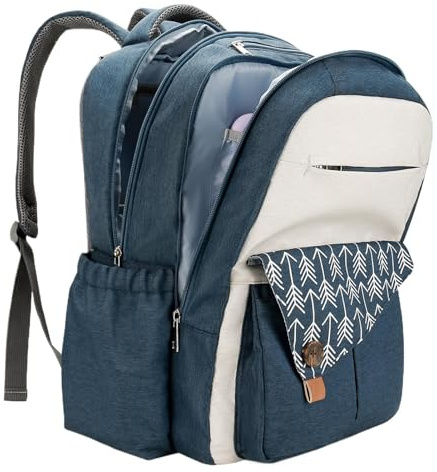 Zunishaone Grand sac à dos | Changement de bols pour femmes | Bols de poussette double et haute capacité avec port USB, voyage dans les bols pour bébés, bouteille et accessoires de rangement, Bleu