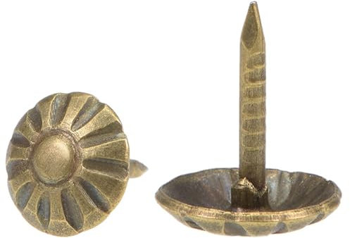 TA-VIGOR 100 tachuelas de tapicería, clavos de tapicería, clavos decorativos para muebles y tachuelas para el pulgar para sofá, silla, cama, tachuelas de tapicería antiguas, 8 x 10 mm (bronce)